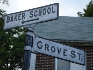 Grove St with Baker School Sign